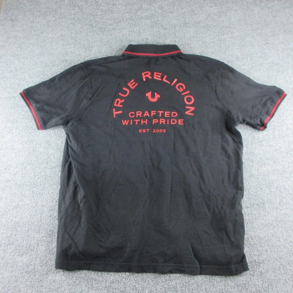 True Religion Polo Shirt Mens 3XL Black Short Sleeve Crafted With Pride Logo
